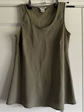 Citron Santa Monica 100% Silk Tank Top Olive Green Minimalist Quiet Luxury M